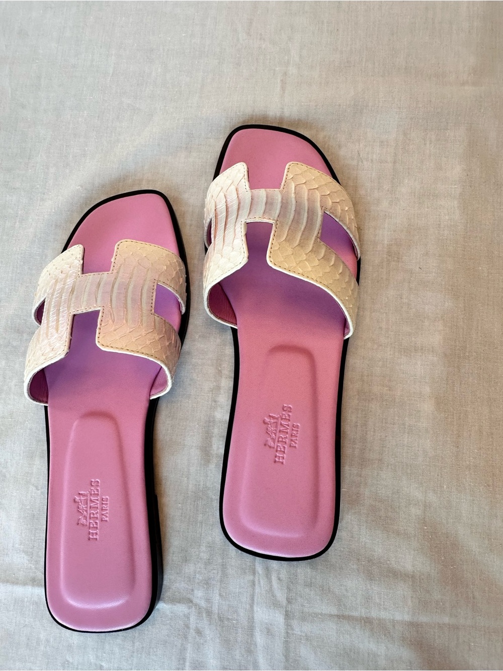 Pink Slide Sandals w/ White Snakeskin Strap, designer Inspired,Size:38